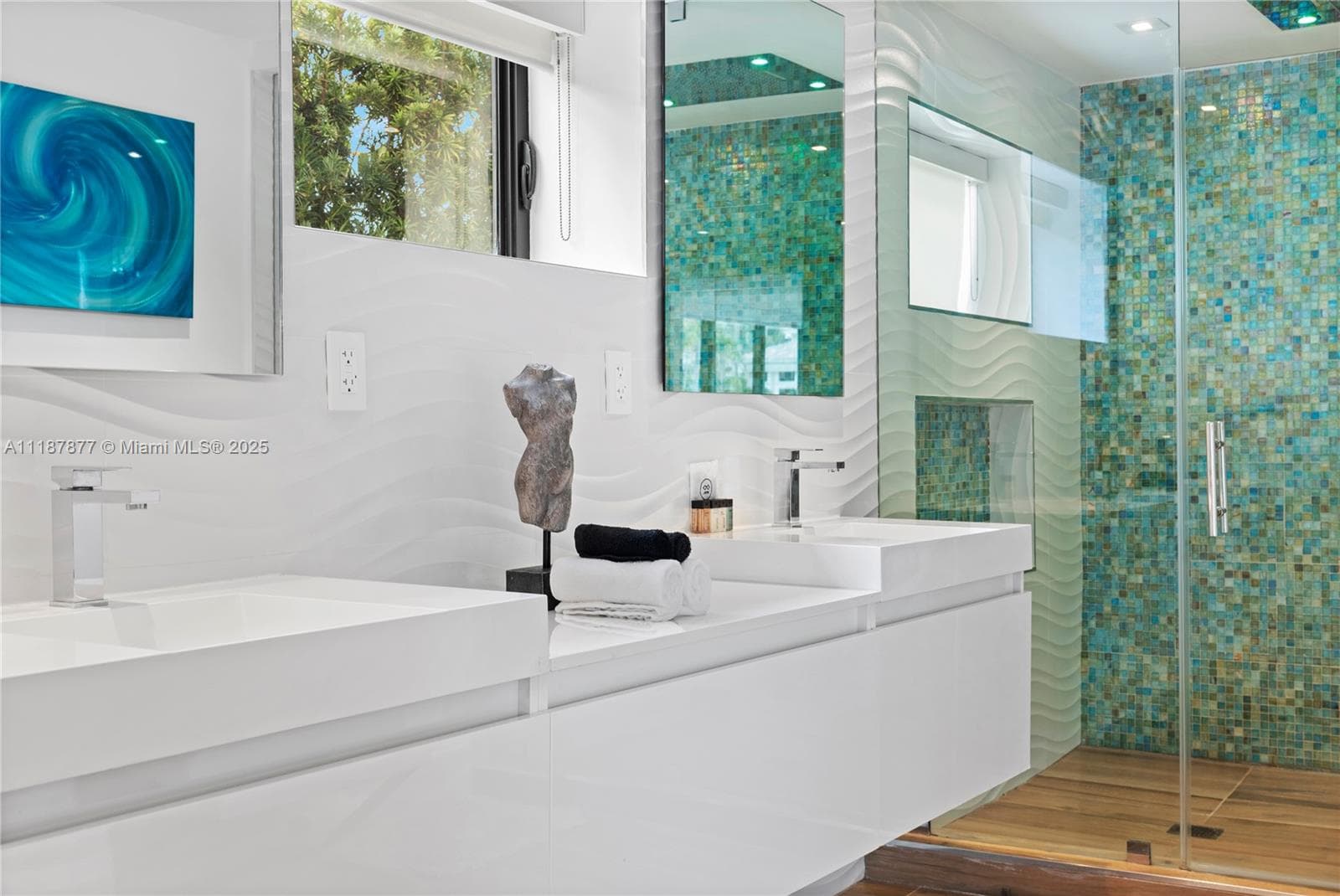 Fresh white bath with glass shower