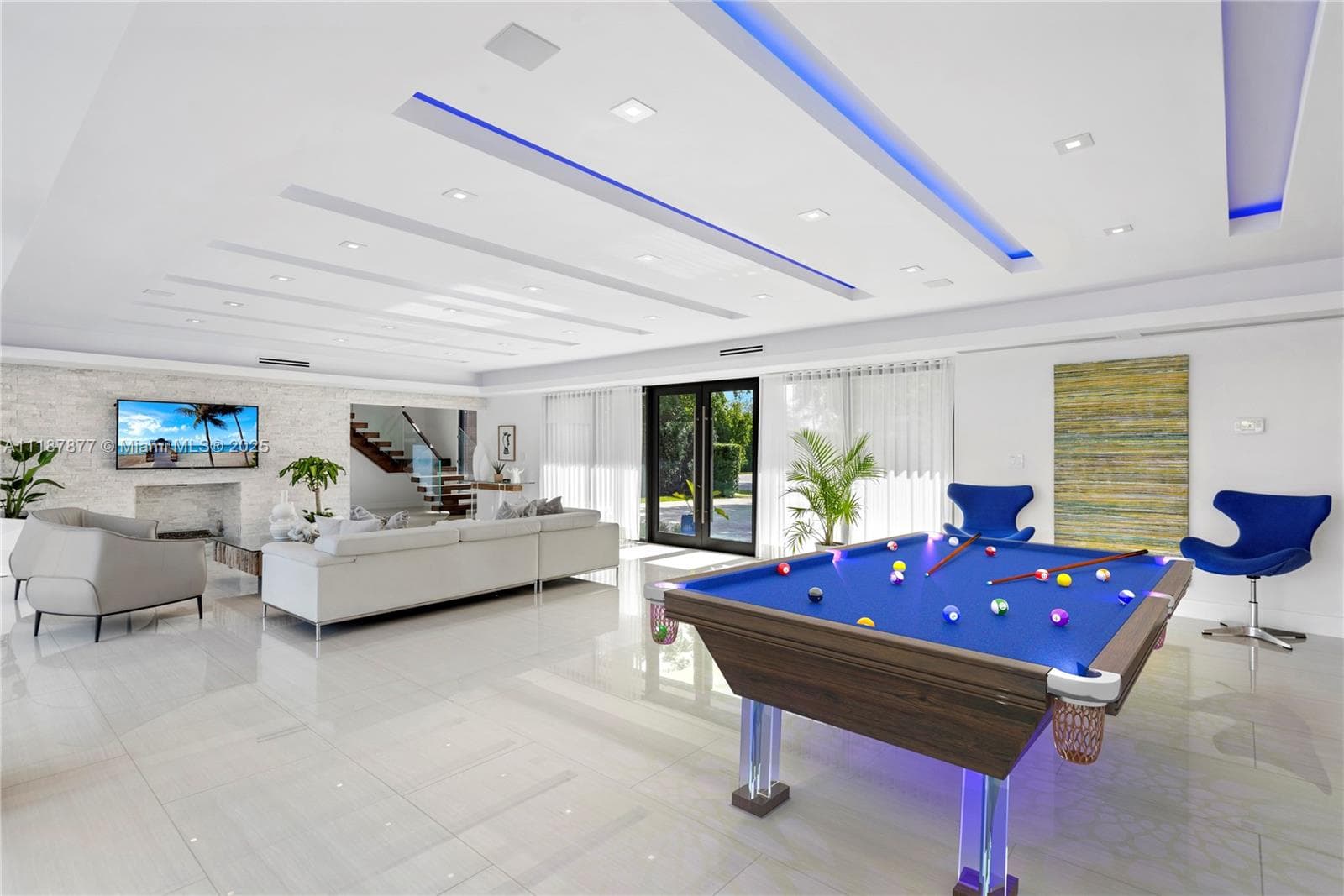 Bright billiards hub with neon accents