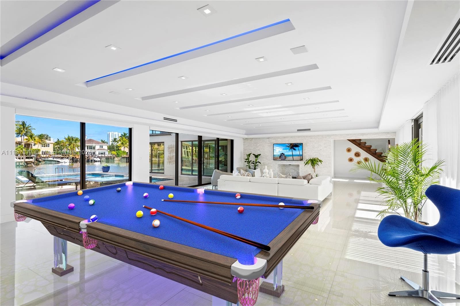 Daytime game lounge with pool table