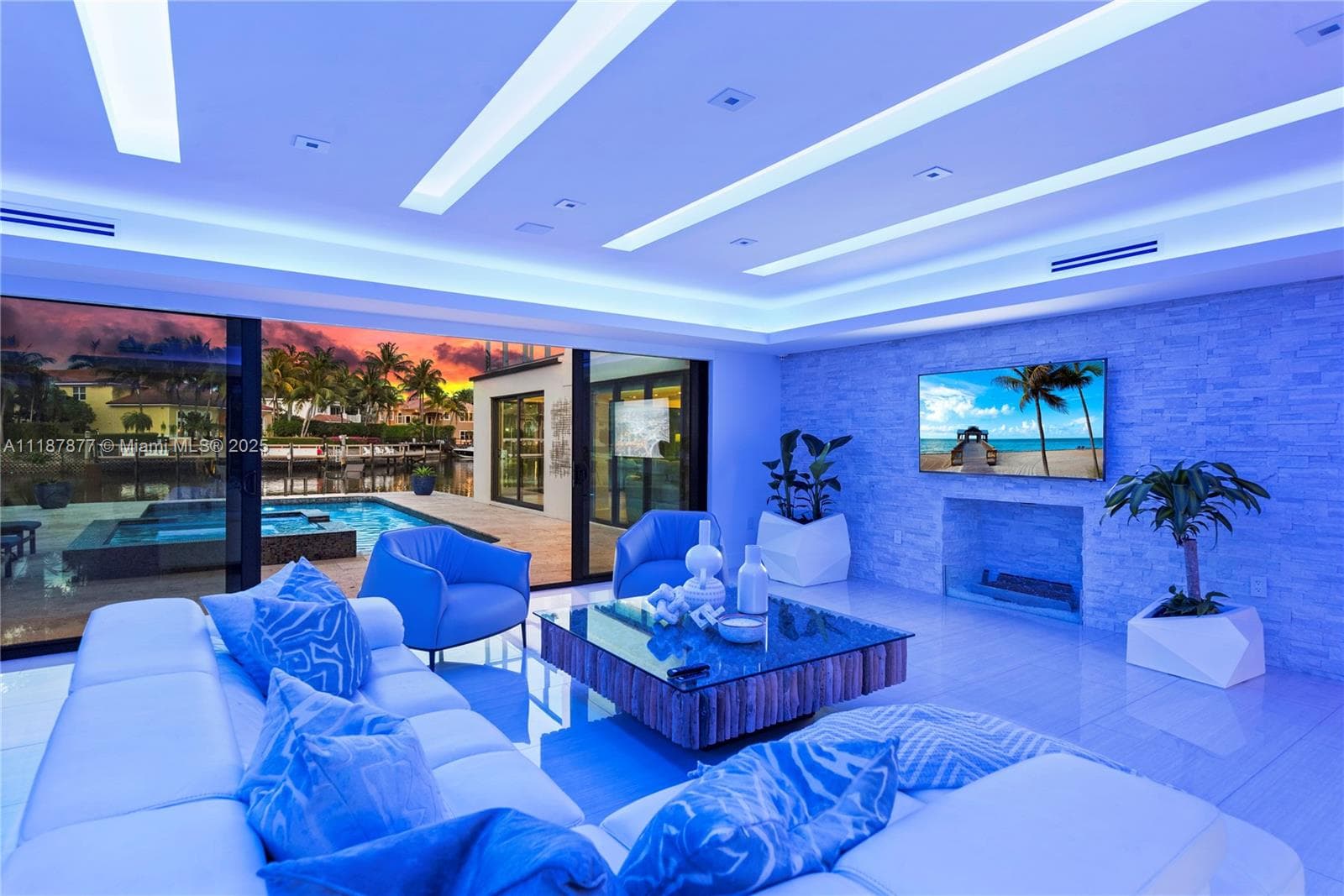 Blue lit lounge for night vibes
