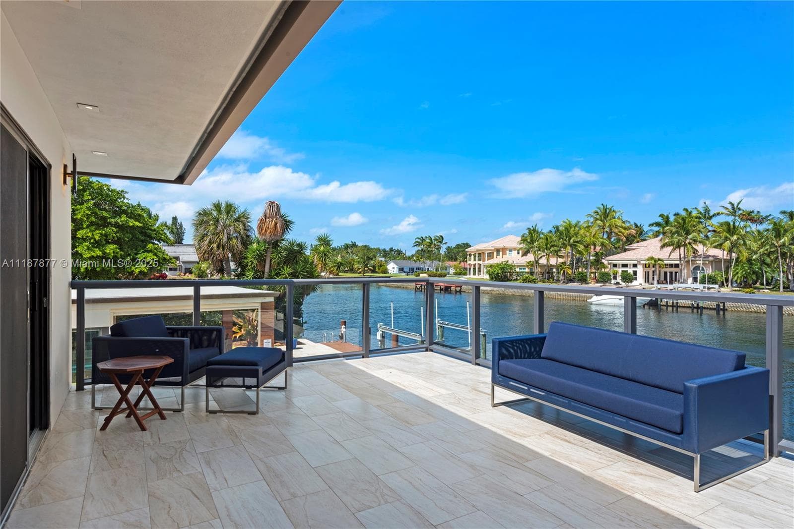 Waterfront patio with comfy lounge set