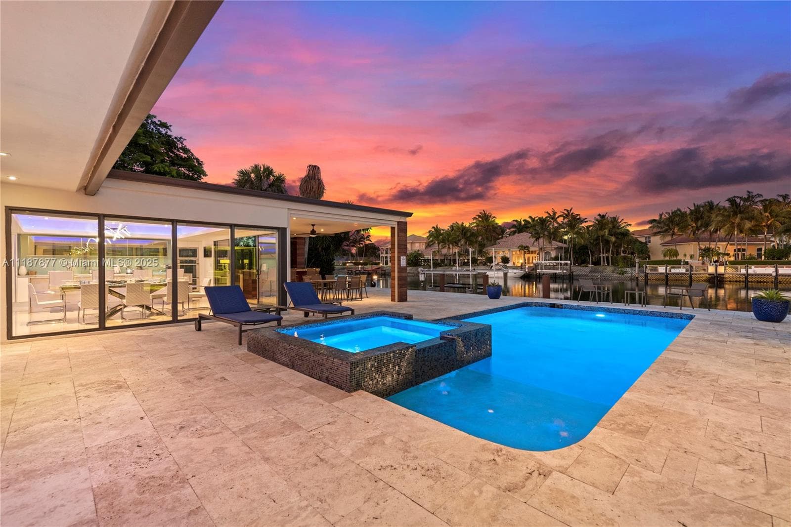 Covered lounge beside the twilight pool