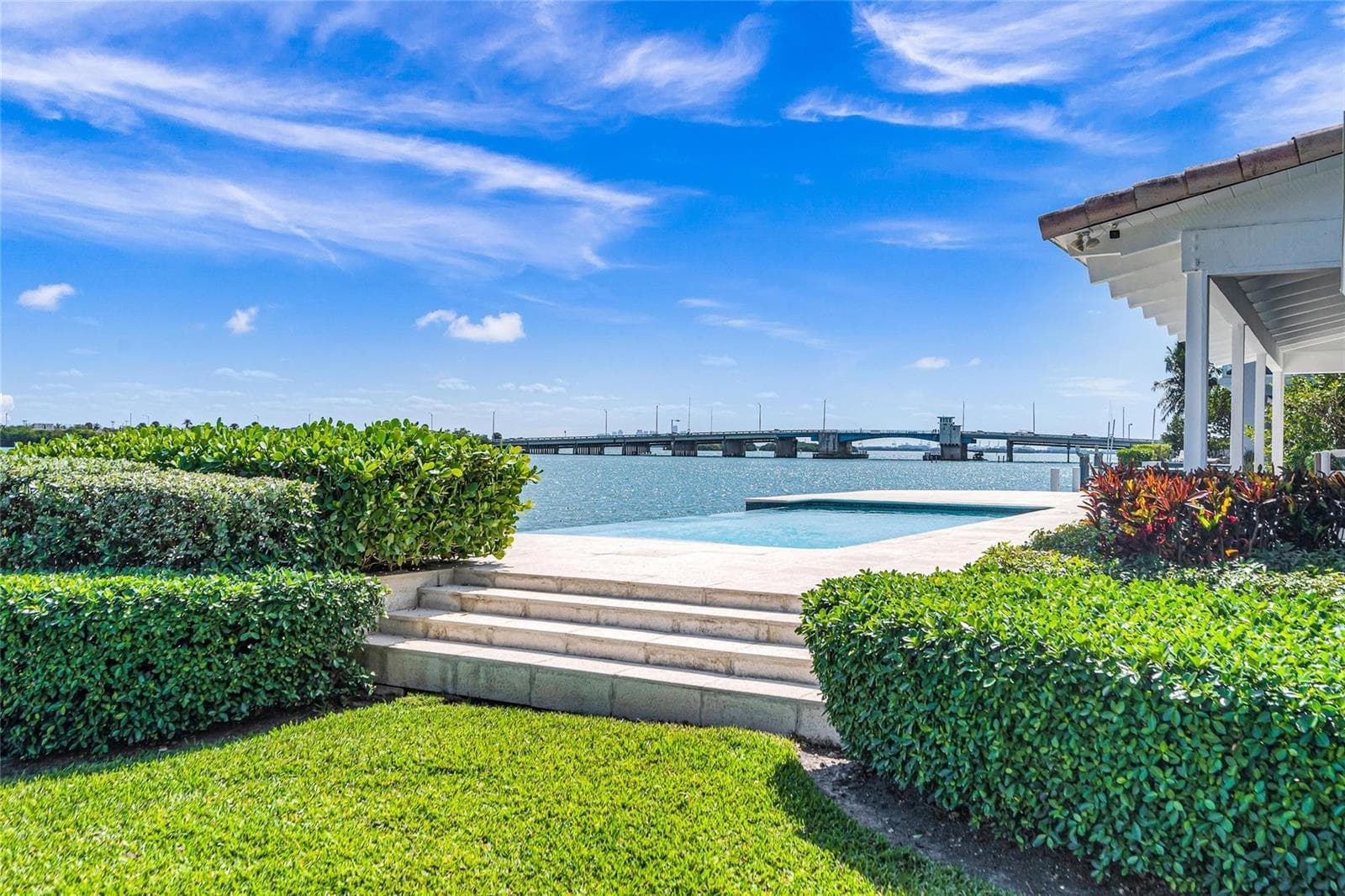From yard up to pool patio