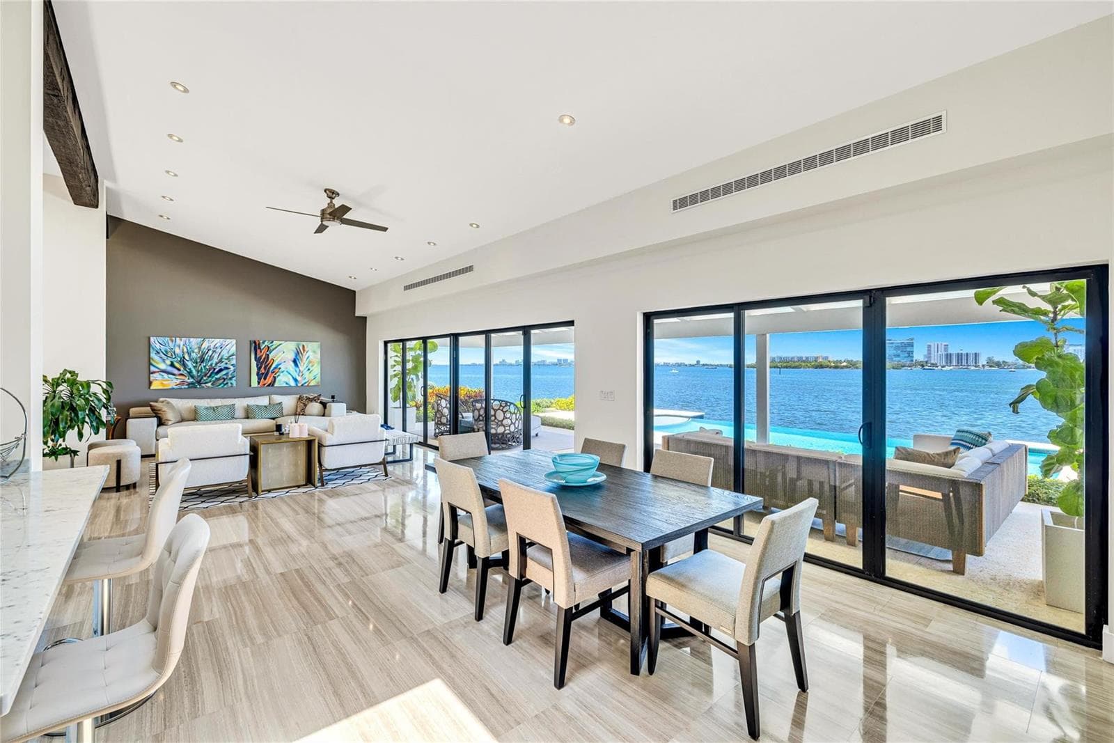 Open Kitchen counter and dining area