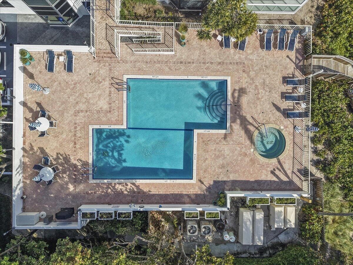 Aerial view of oceanfront heated pool
