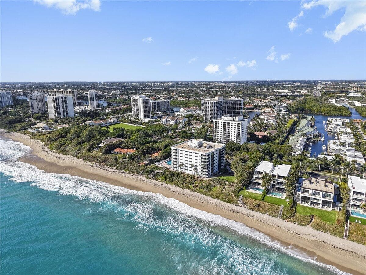 Aerial view of beachfront setting