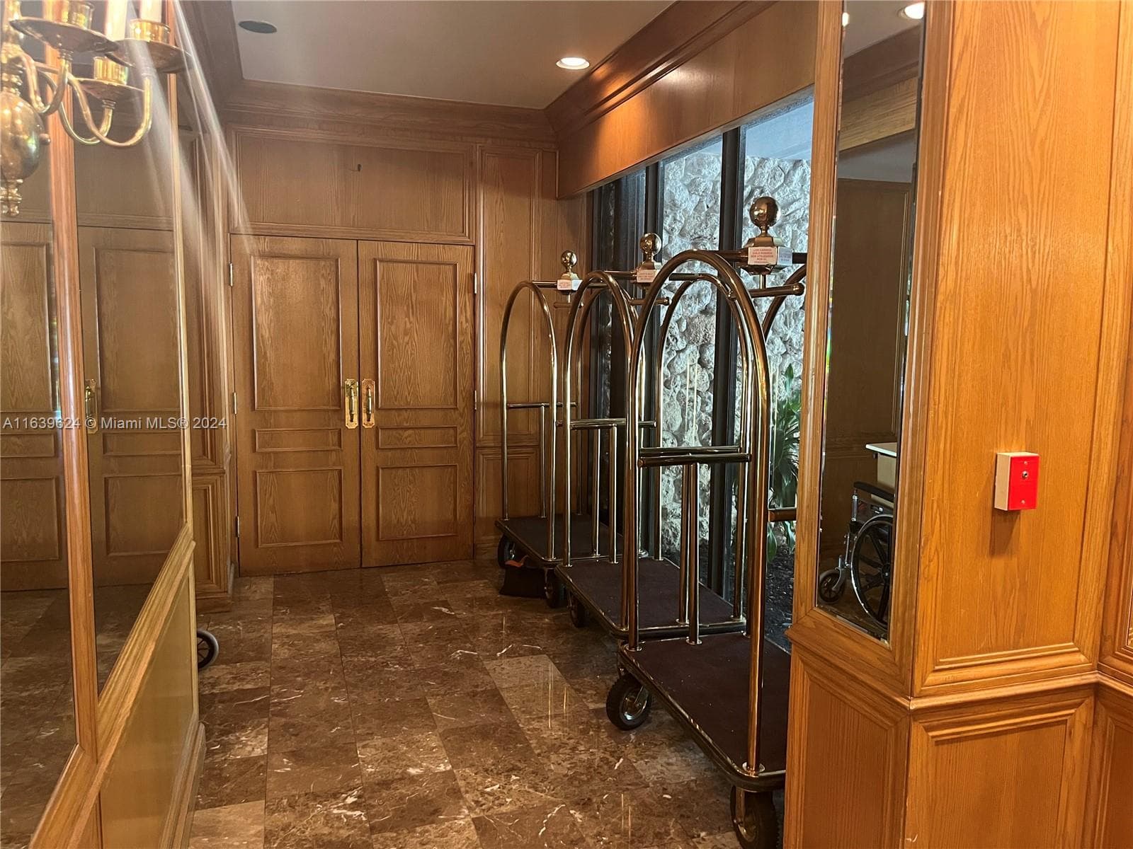 Elevator hallway from Lobby to elevators. Ground floor.
