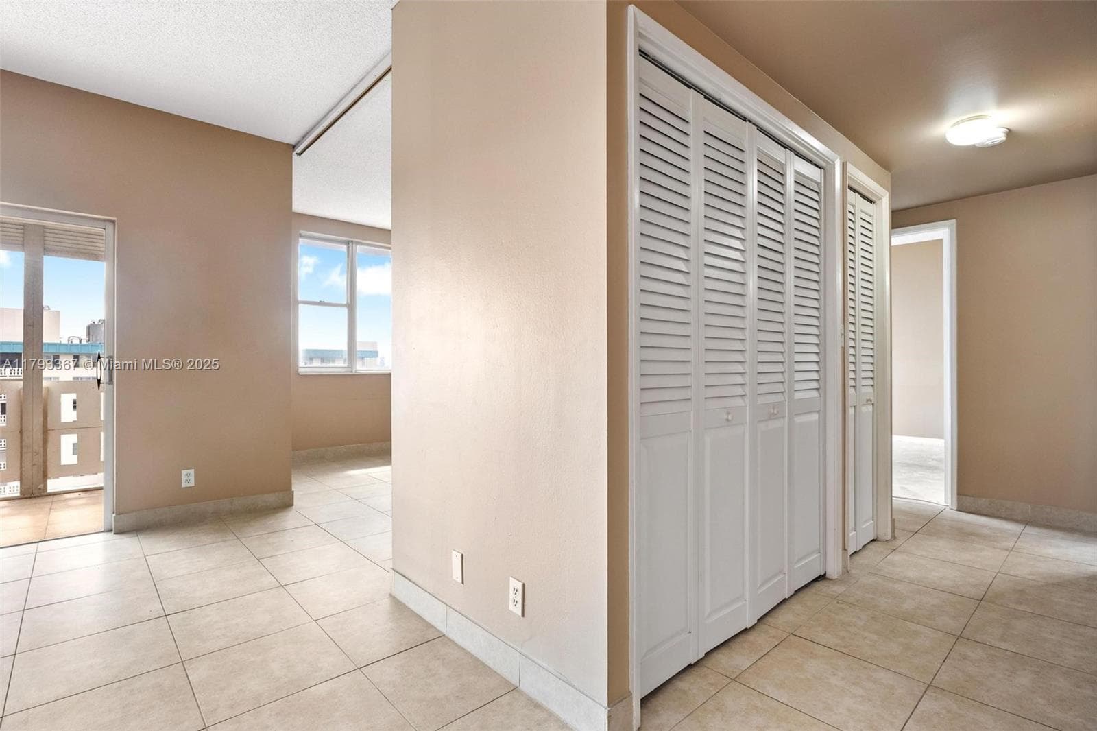 The condo offers large closets for storage.