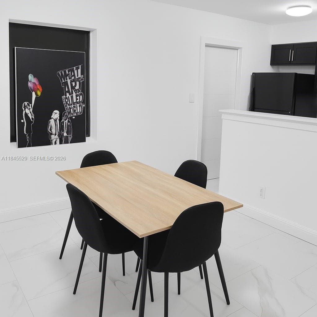 Dining area, smooth walls finish with utility hubs for art, shelving, or additional decorations