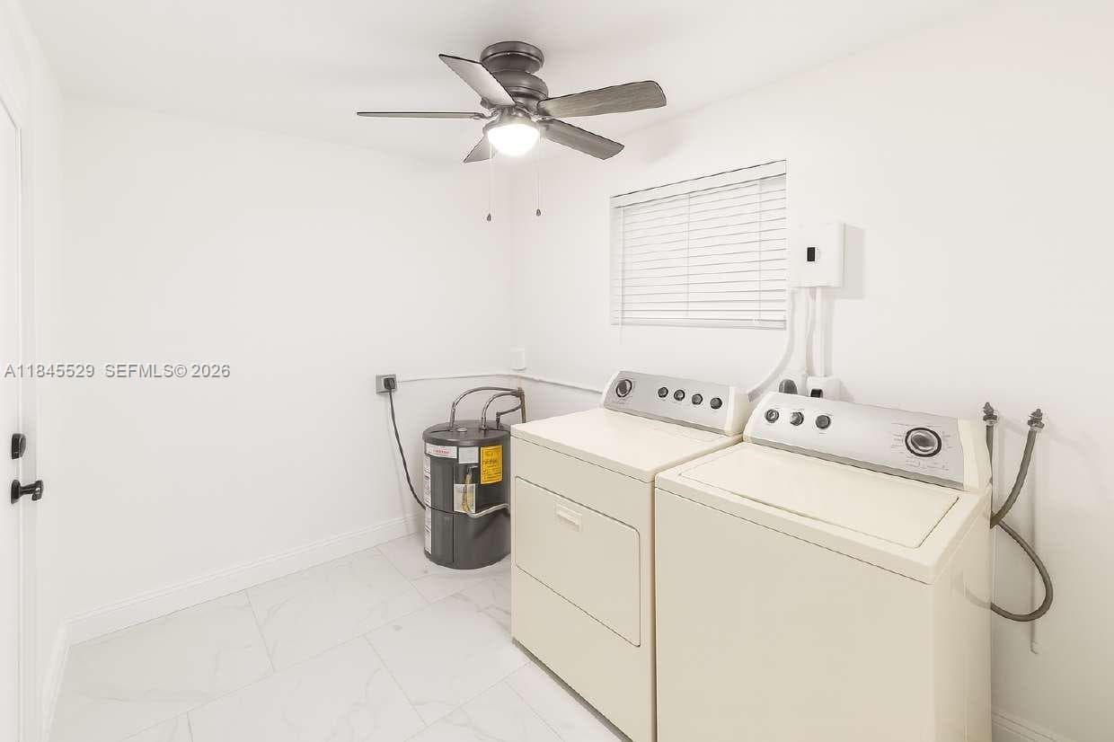New water heater installed 3 years ago. Laundry room - Washer & dryer units included