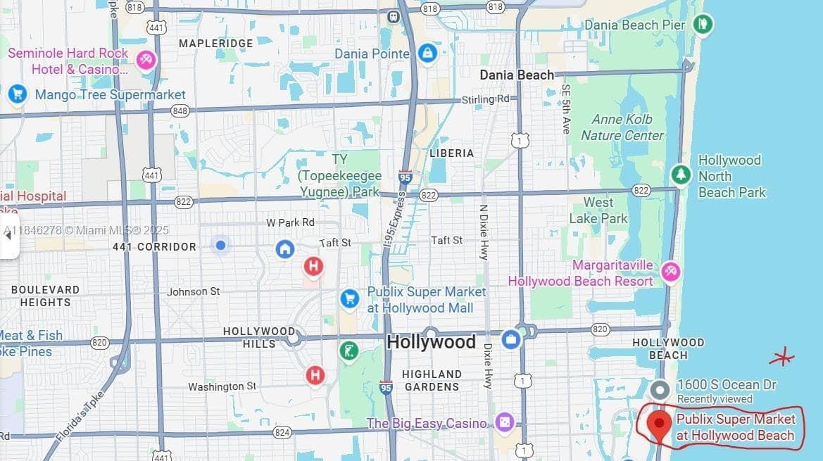 Map of location of Publix to building 6 min away