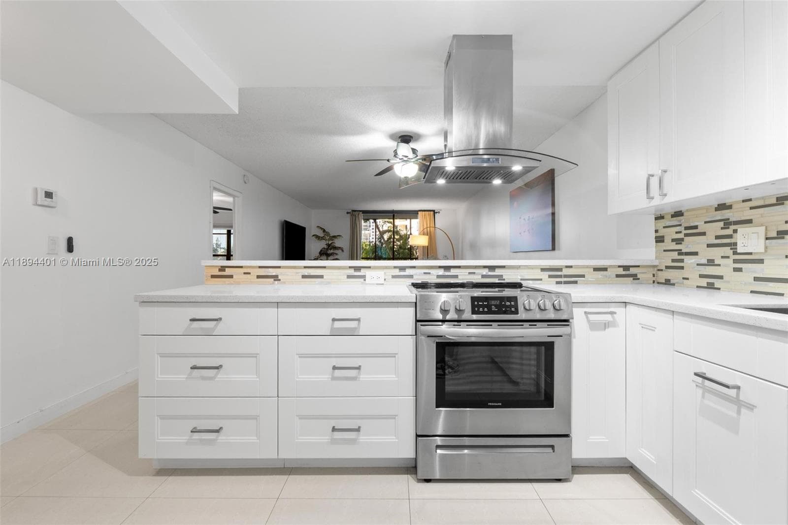 Completely remodeled kitchen ovderlooking living area