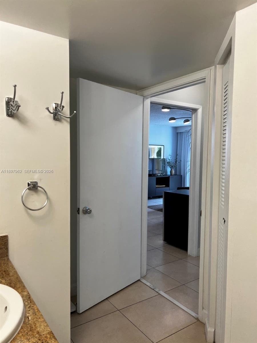 Bathroom overlooking living area