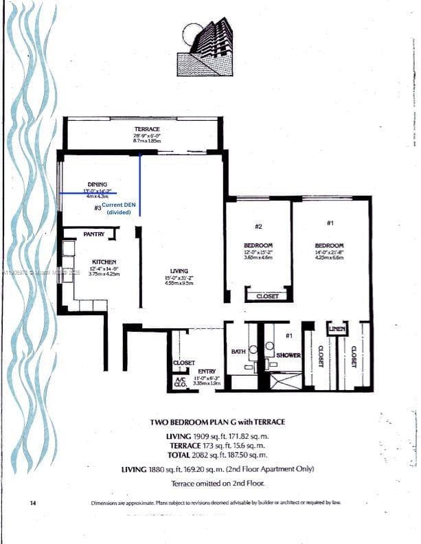 Current floorplan (Converted DEN into two small rooms) Just Drywall, can be easily converted back for a stunning east view