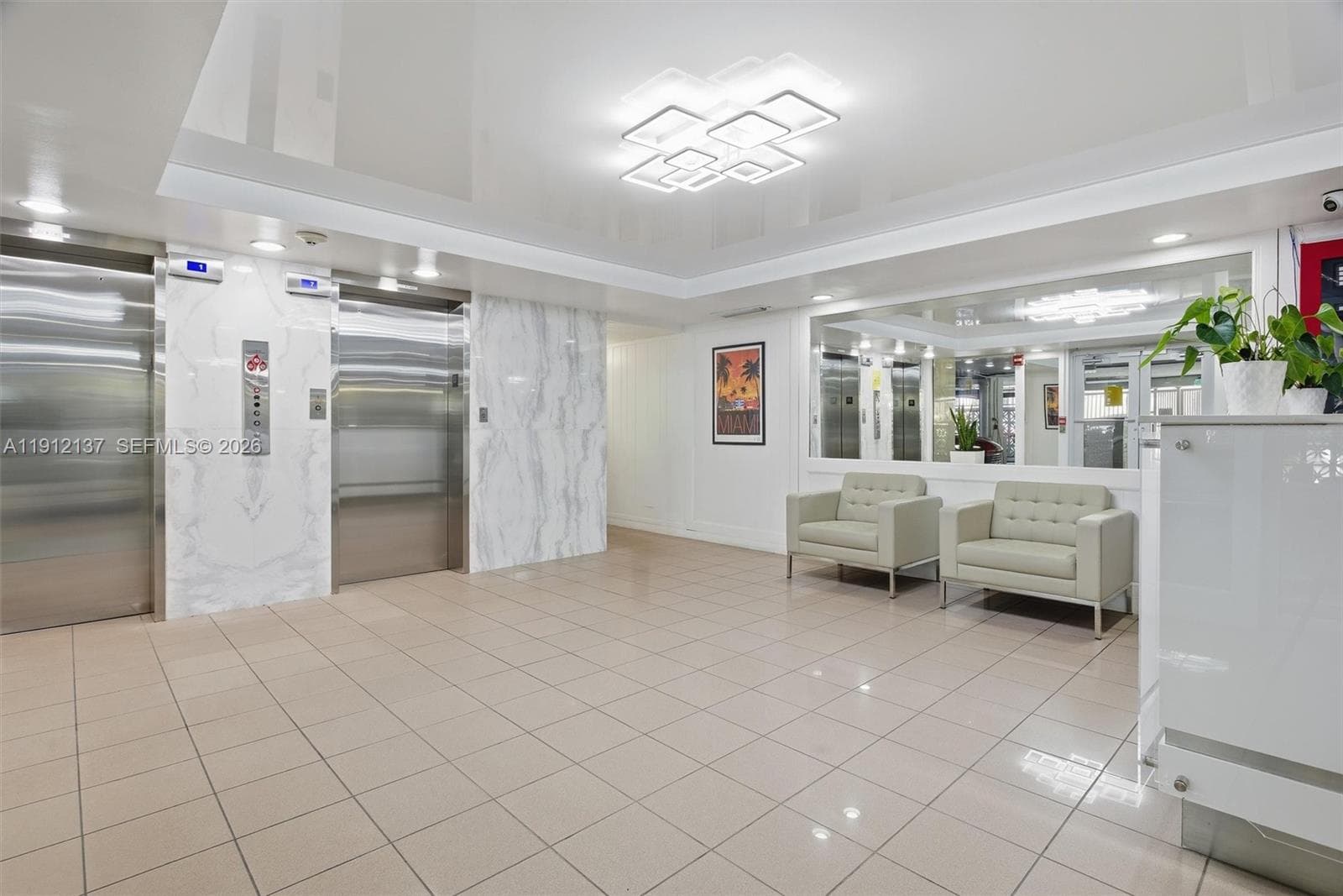 The welcoming lobby combines modern elegance with peace of mind. Bright and spacious,with strategically placed security cameras ensure a safe and monitored environment at all times, while controlled access enhances privacy and convenience. Designed for both comfort and security, this stylish lobby reflects the building’s commitment to quality living in the heart of South Beach.