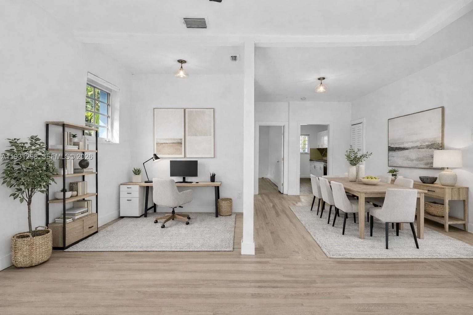 Virtually Rendered furniture and decor of office and dining areas