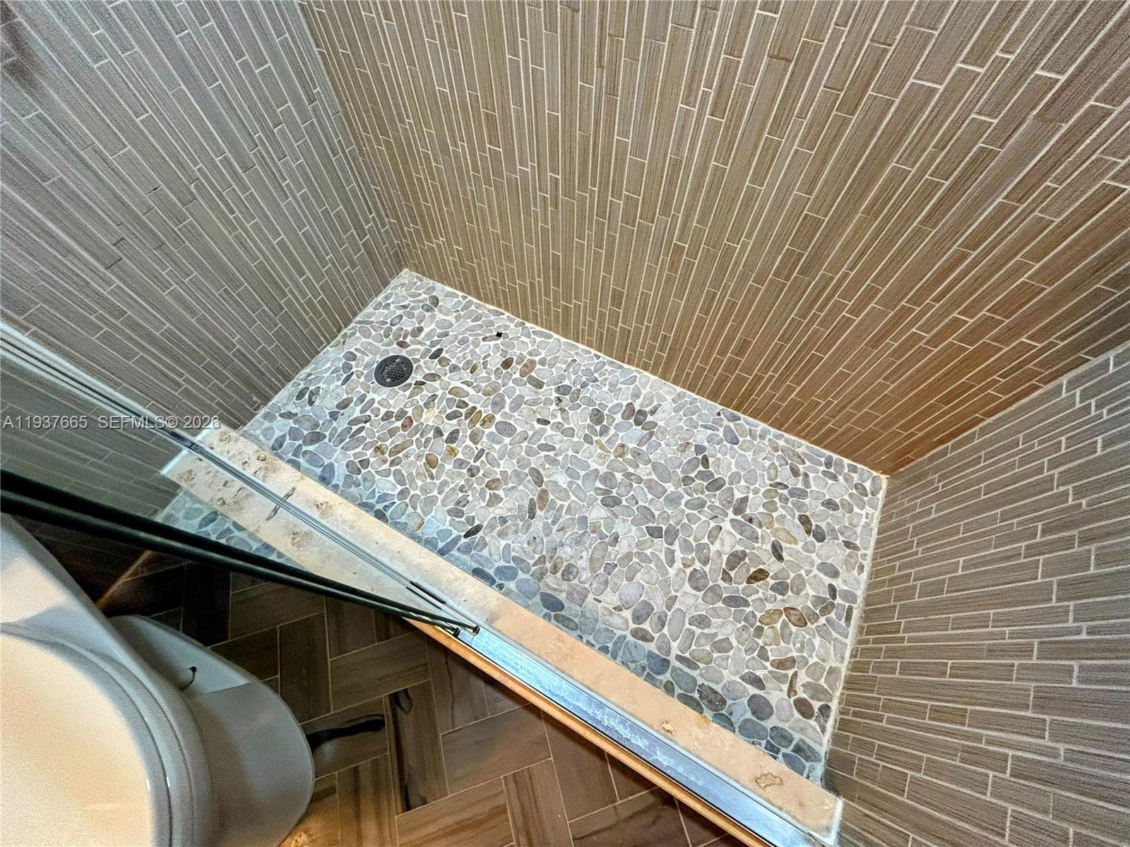 principle bathroom suite with glass walk- in shower enclosure