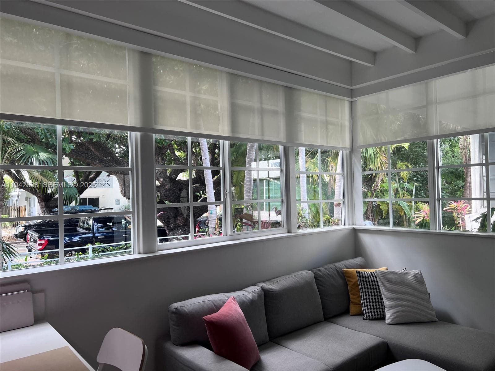 Amazing light comes in this apt with view of lush gardens