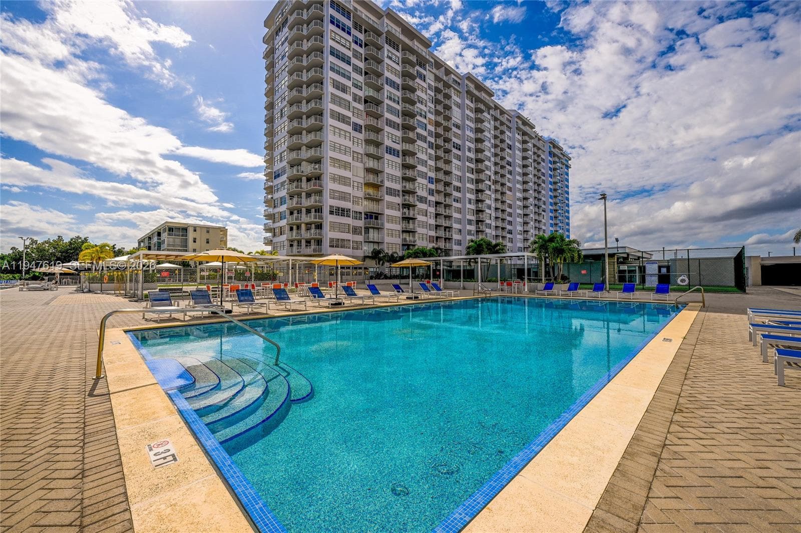 Resort-style pool overlooking the marina