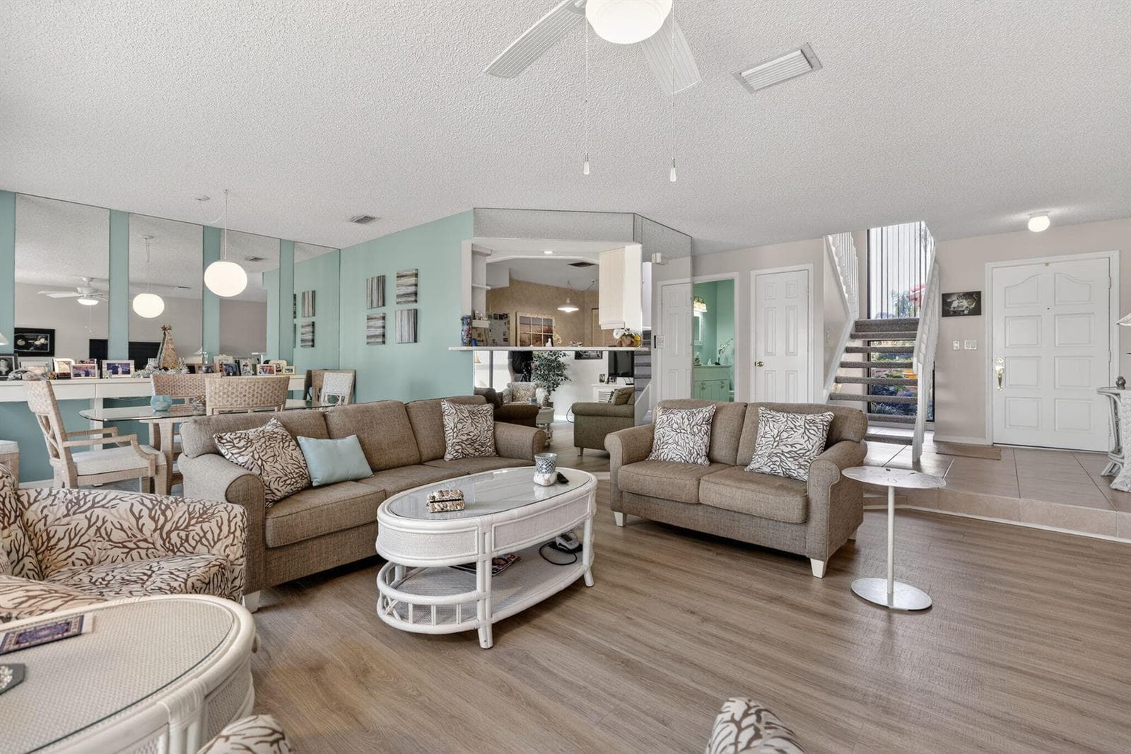 Living opens to kitchen