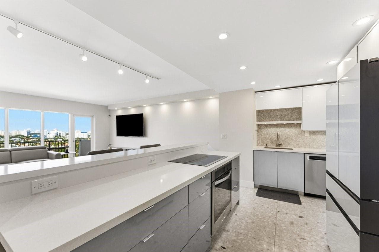 Custom quartz kitchen with a view