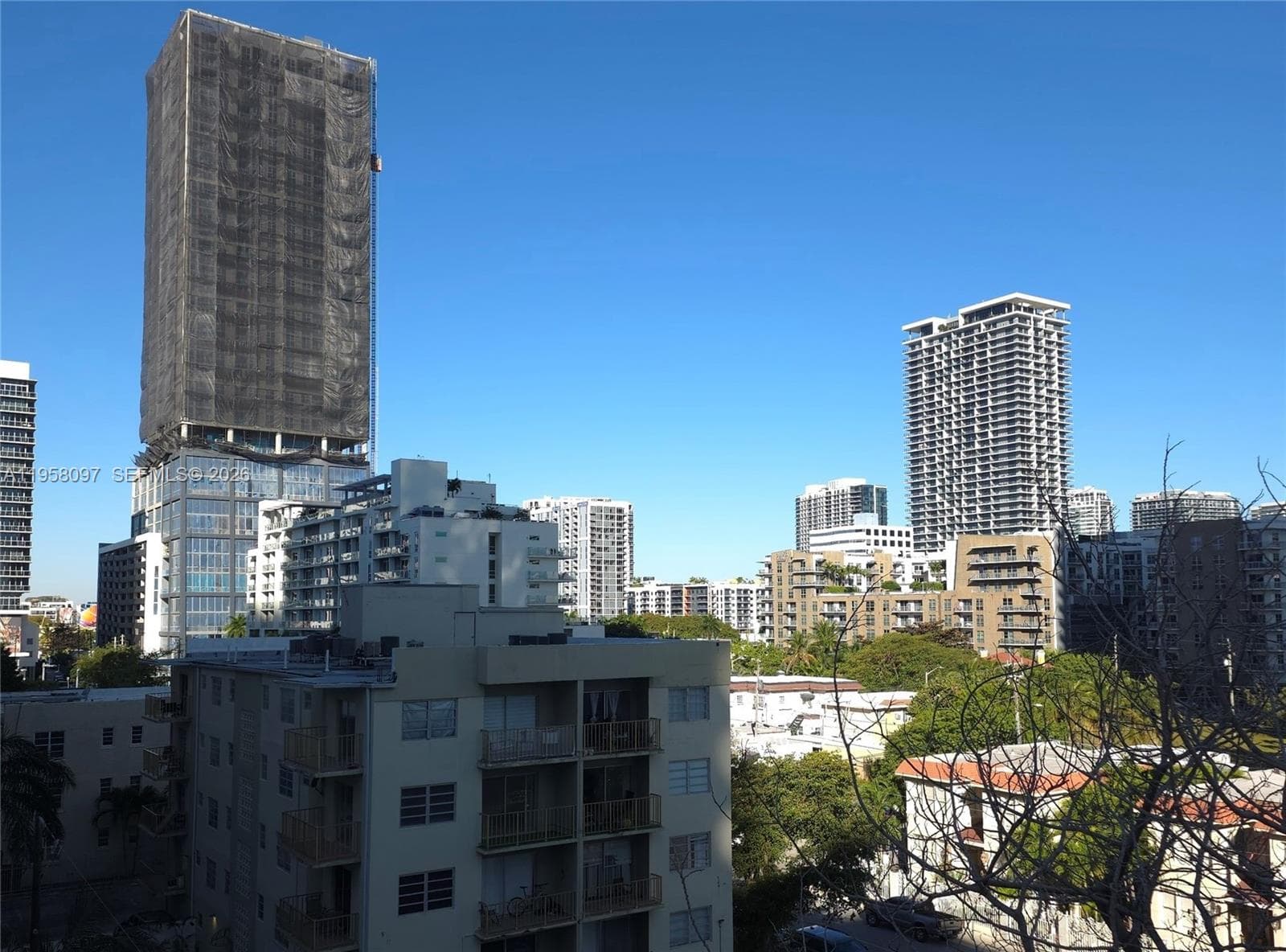 City skyline and Edgewater neighborhood view from balcony.