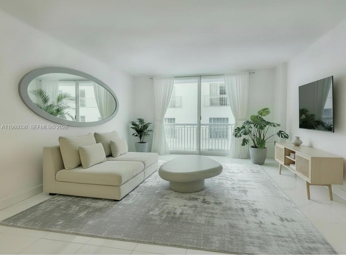 Staged rendering living room.