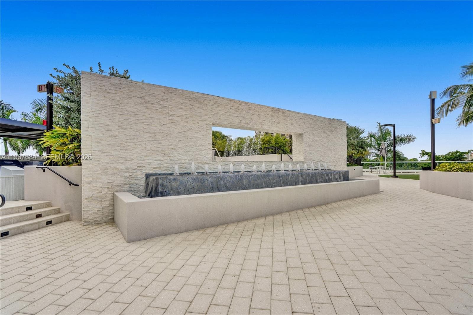 Pool fountain.