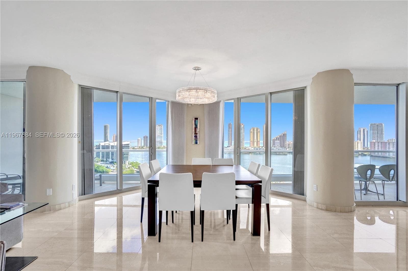 Panoramic water views from the dining room.