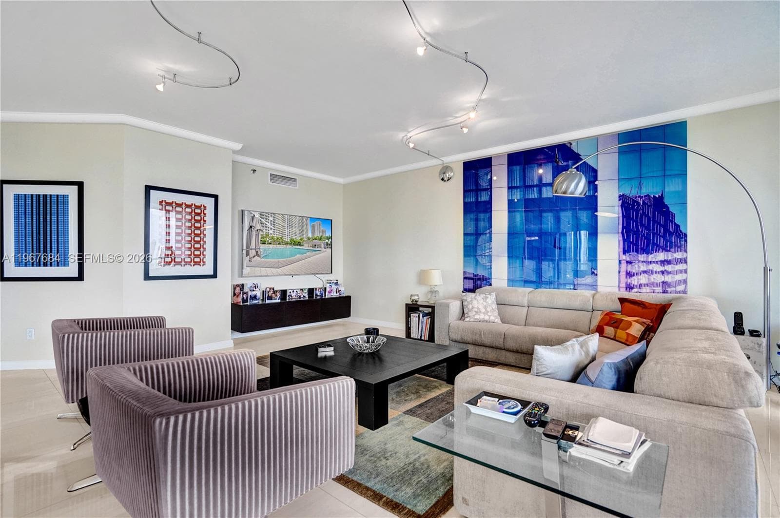 Living room and TV area.