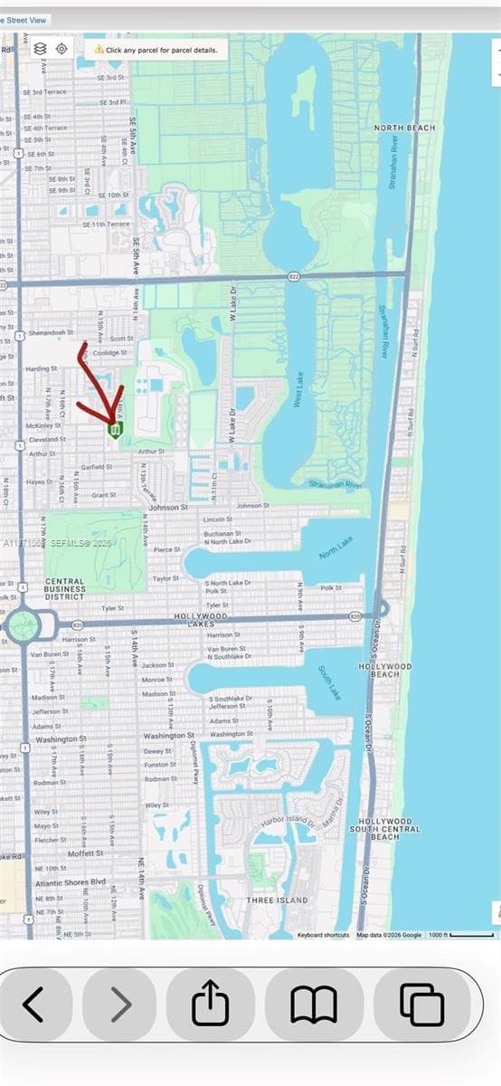 Map location, east of US1