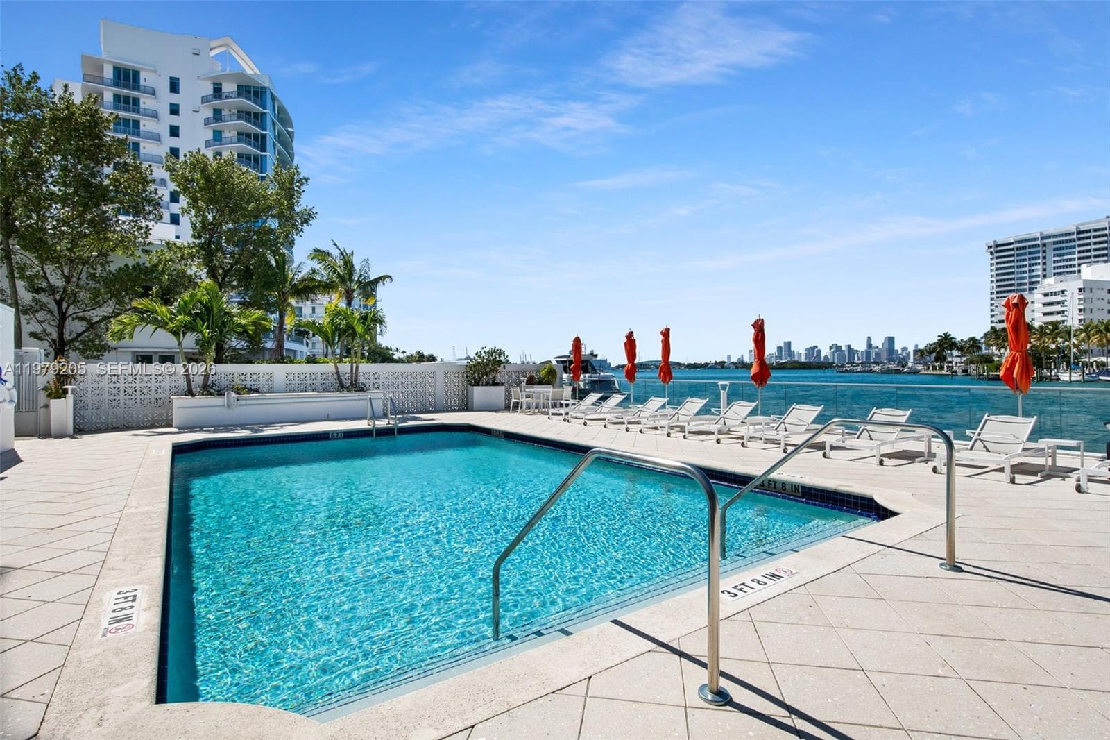 Community pool directly on the bay