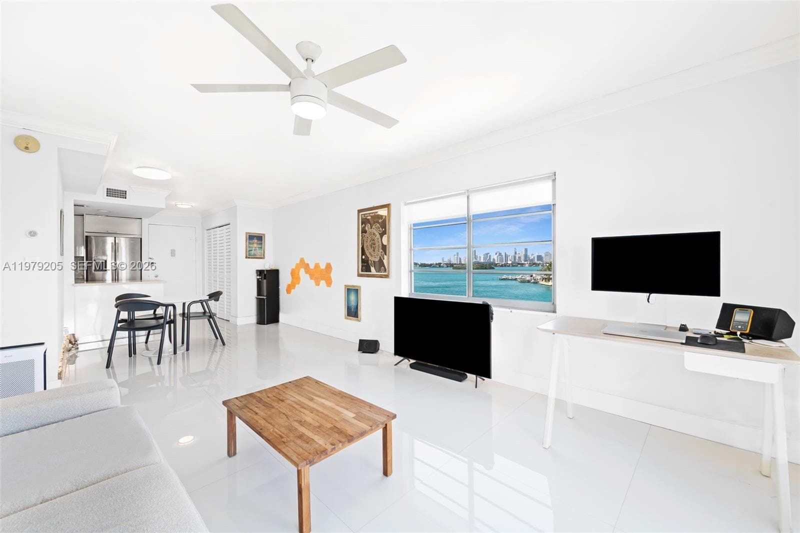 Living area with bay & city skyline views
