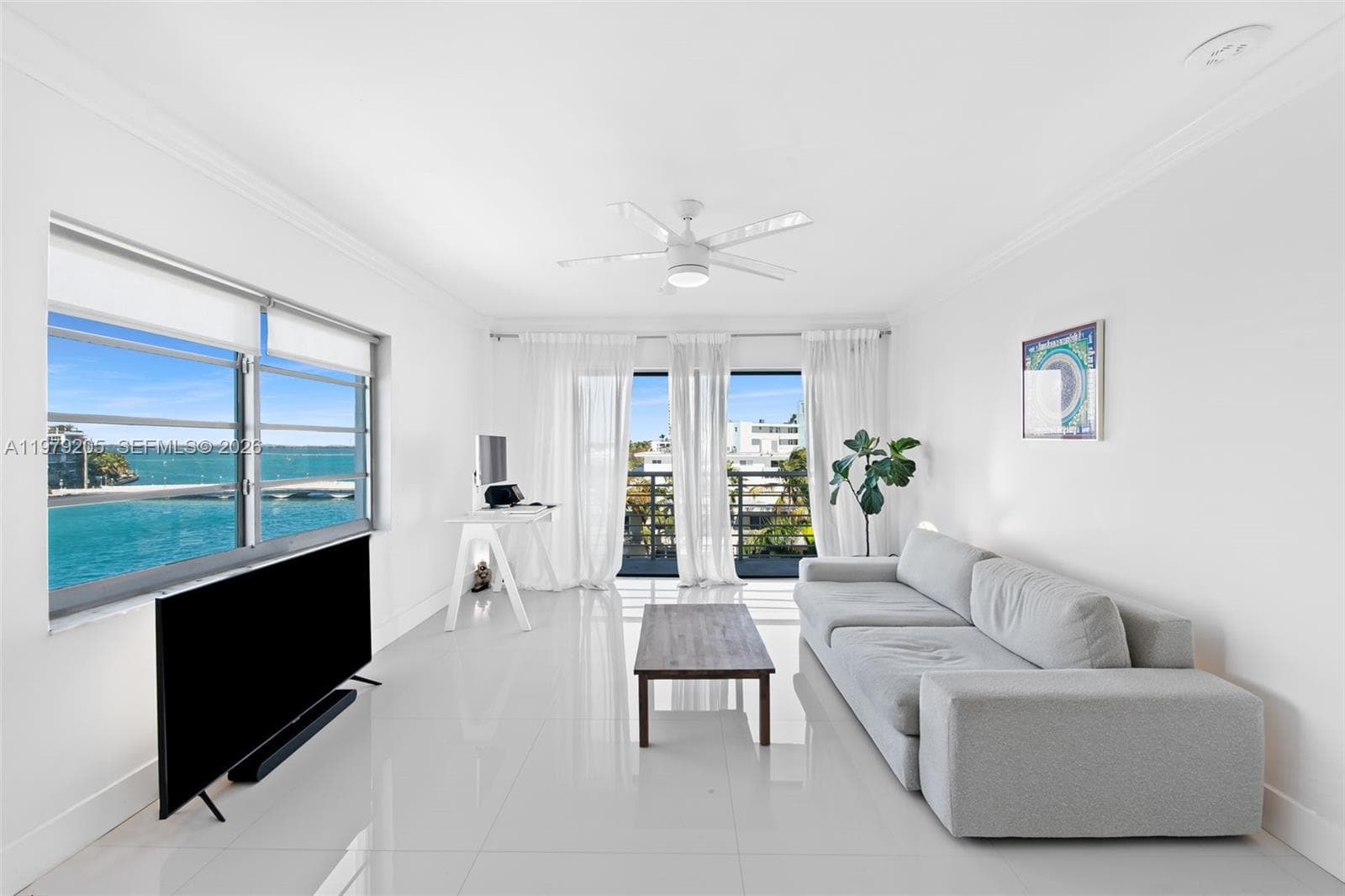 Living area with bay & city skyline views