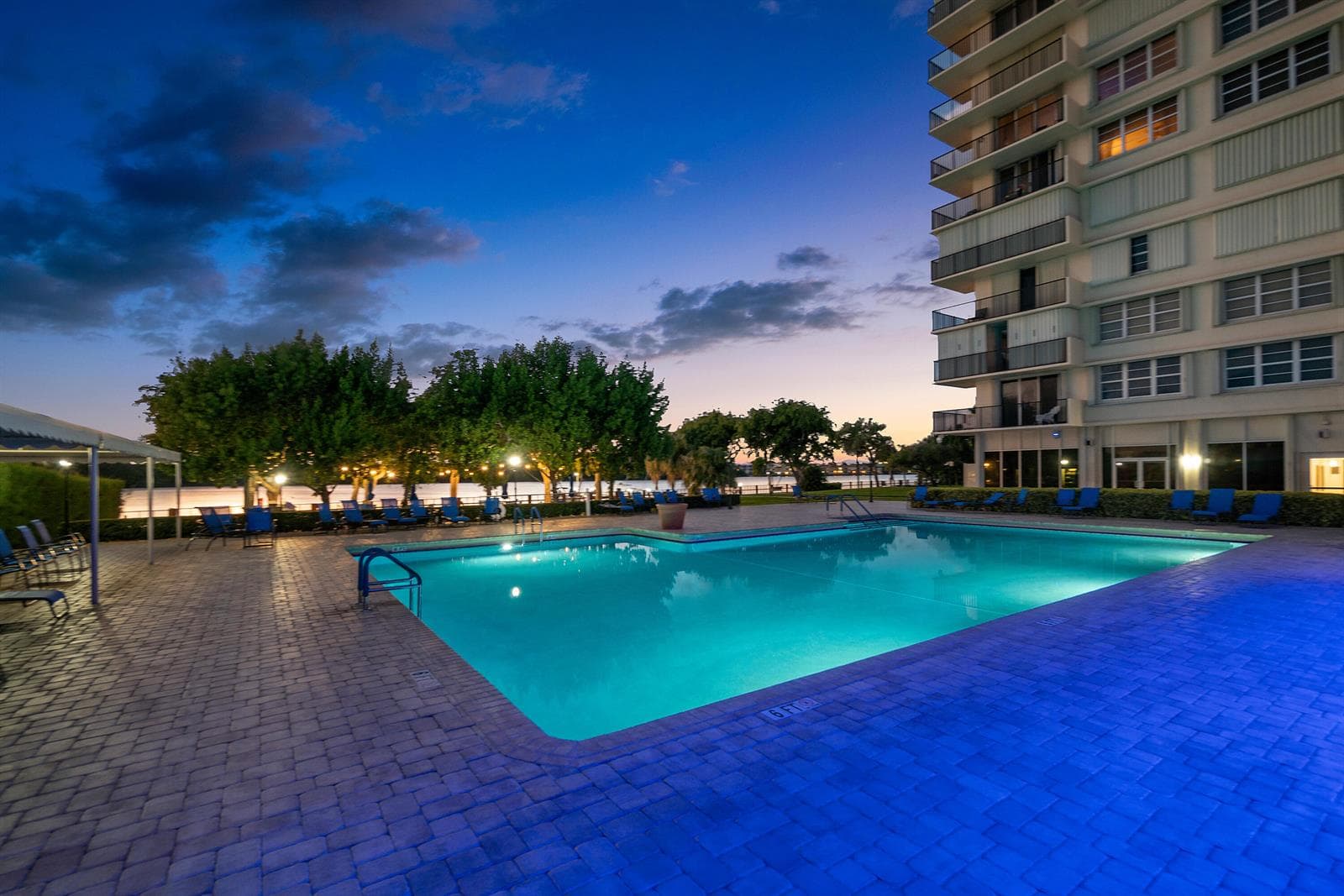 Pool area in the evening