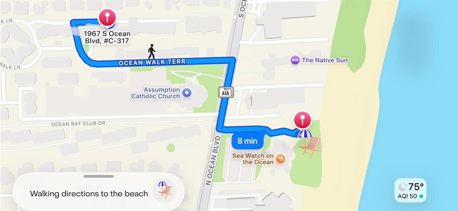 Walking directions to the beach