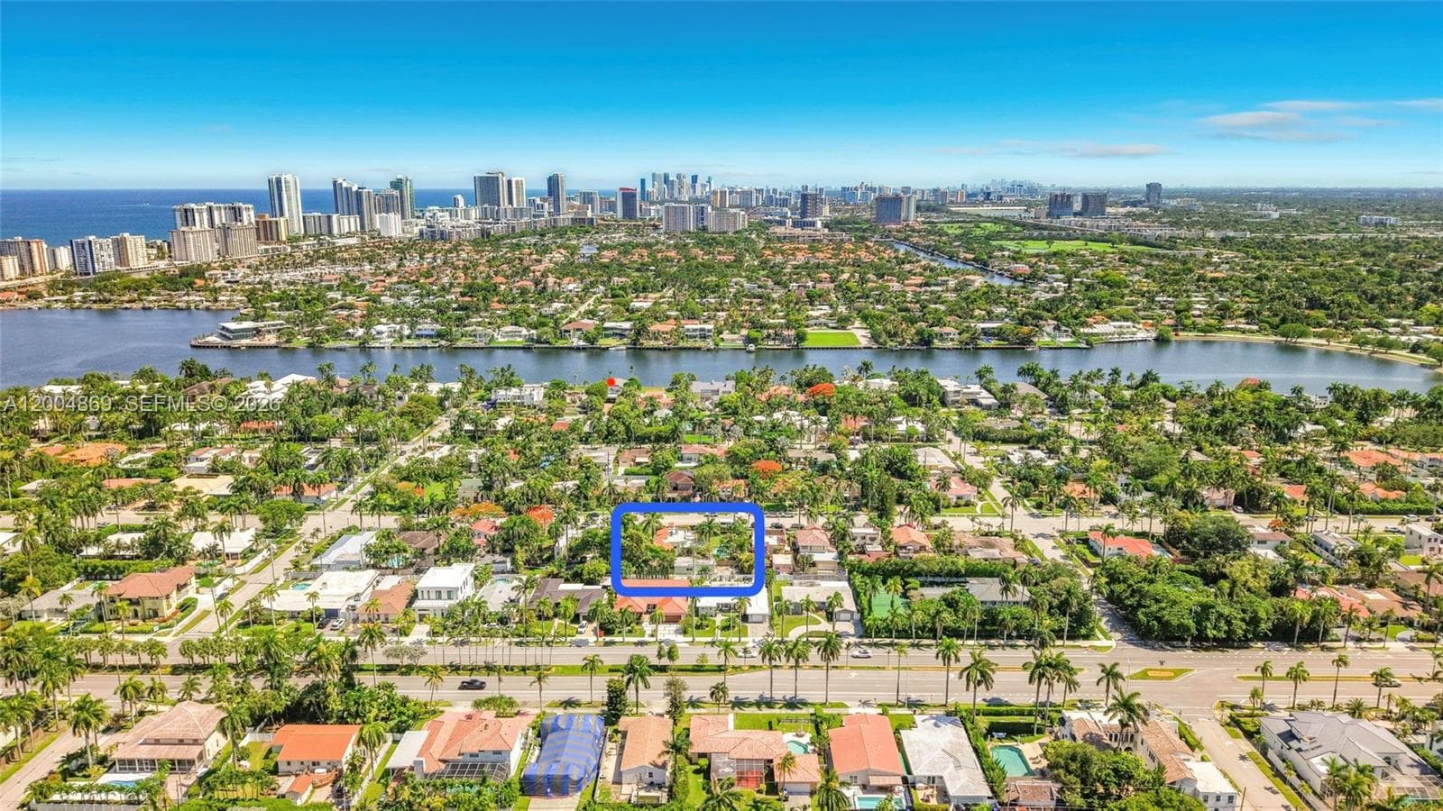 Looking South: Past Harrison Street, over South Lake - On the horizon from left to right: Hollywood Beach, Sunny Isles, Miami Beach, Miami, Aventura, Hallandale