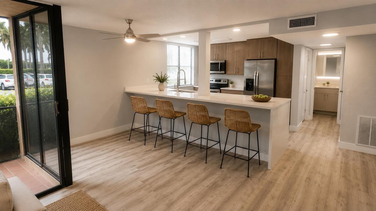 kitchen with bar stools