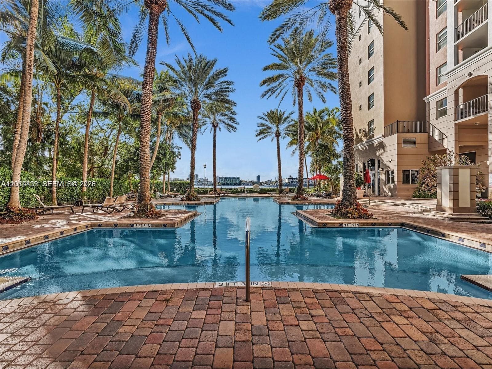 This beautiful pool is heated and overlooks the bay.