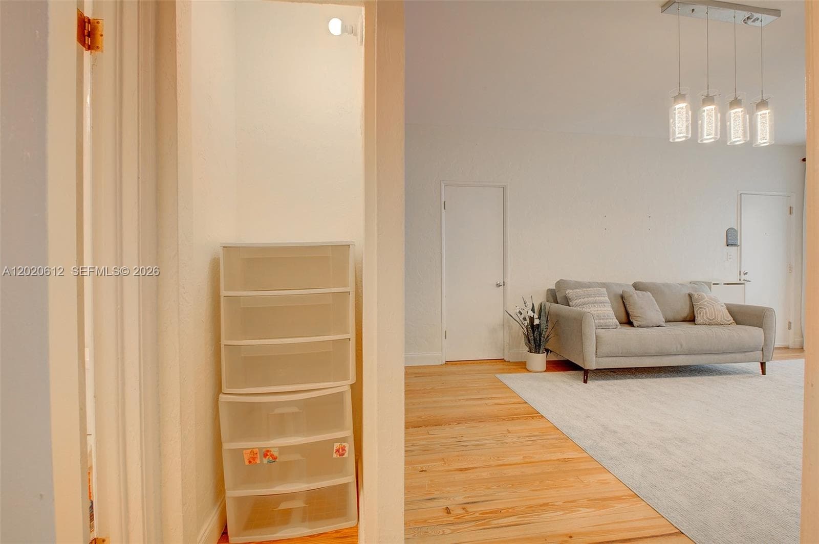 Entrance to bathroom from living with another  storage area
