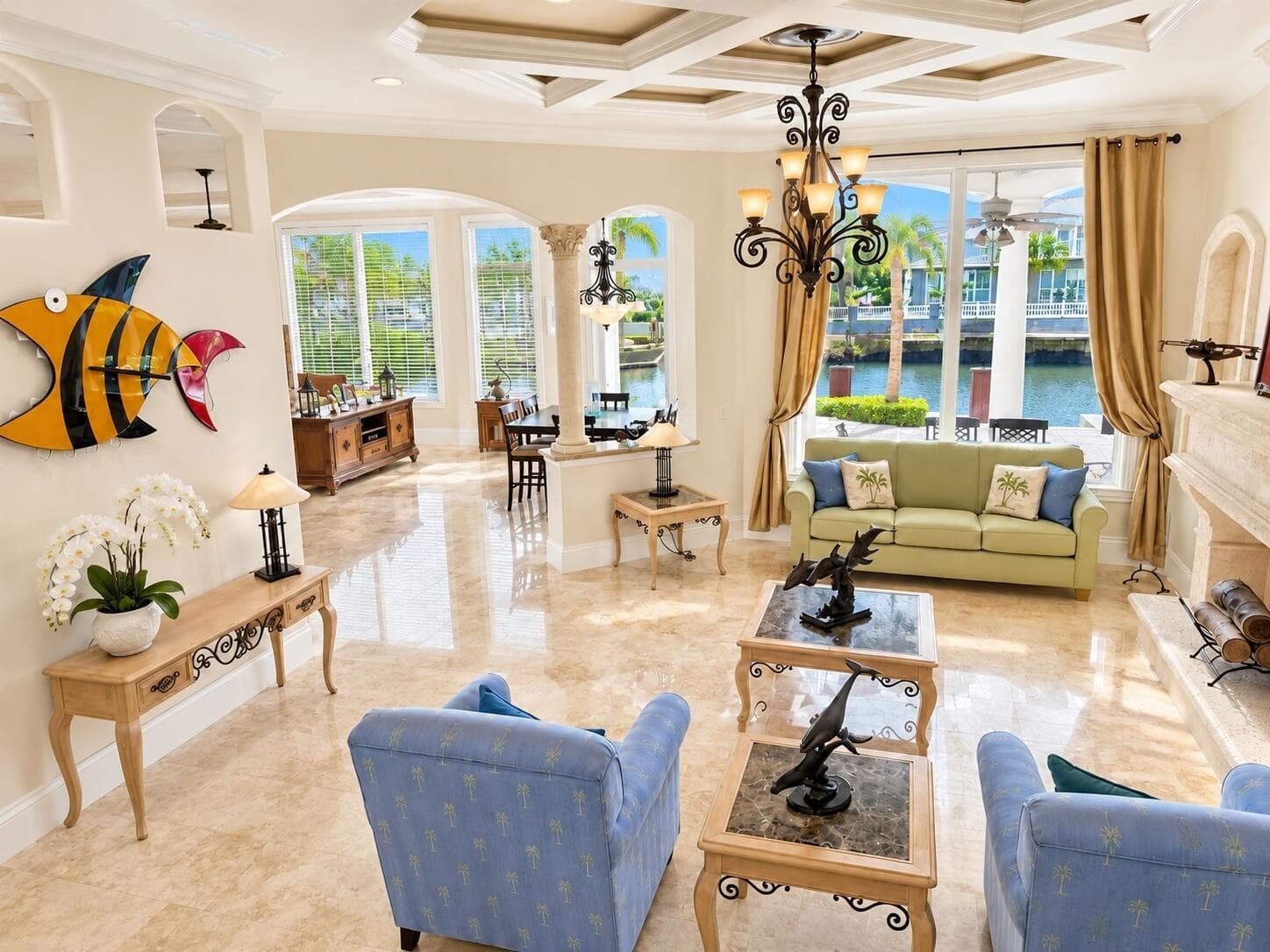Elevated Living Room with Waterview