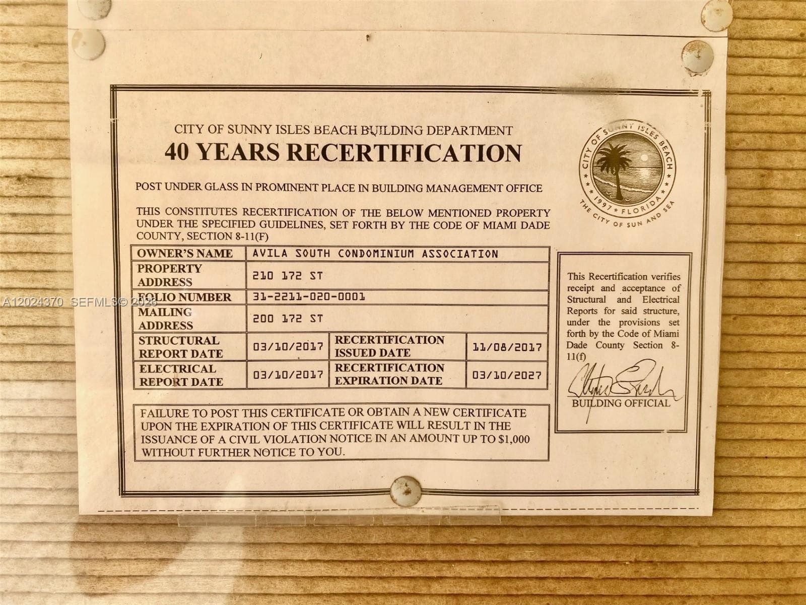 Passed 40 year recertification