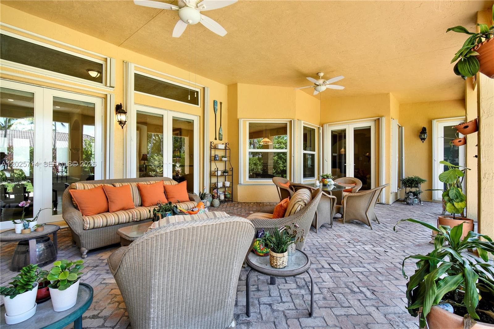 Large area on the patio under roof for gatherings outside even if it rains.