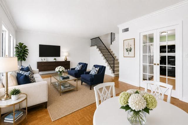 staged view of living and dining rooms