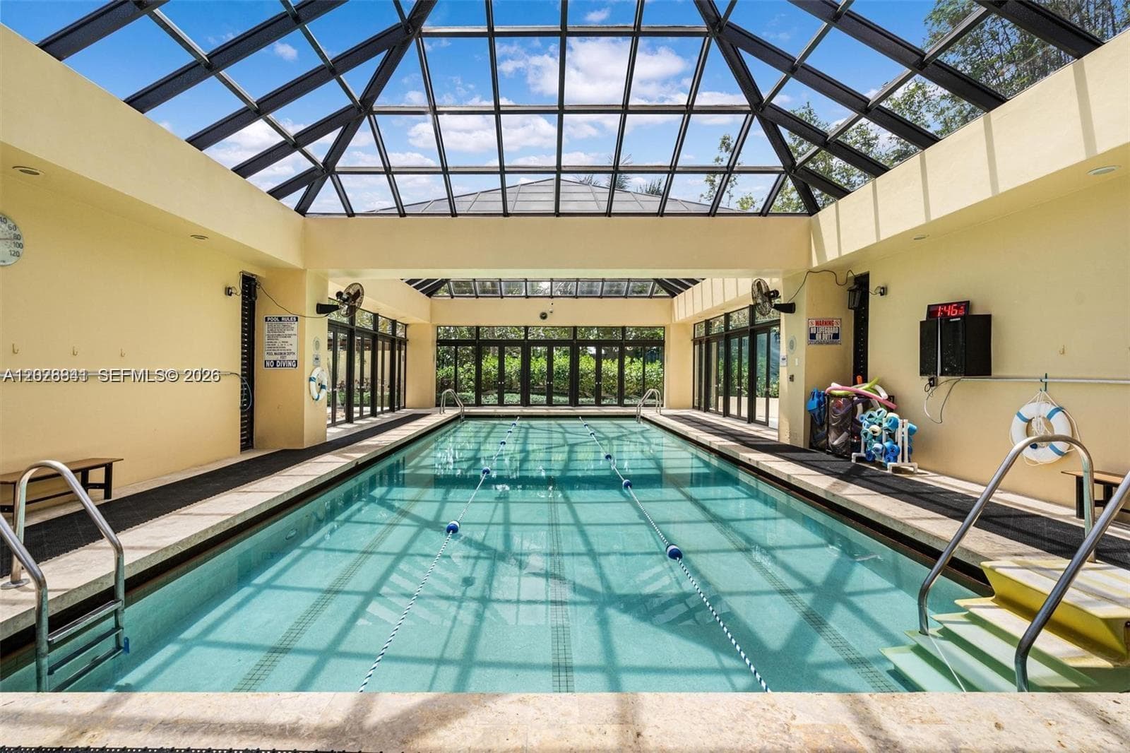 The spa features separate men's and women's locker rooms, a lap pool, a 7,500 square foot gym, a sauna, and a steam room for daily enjoyment.