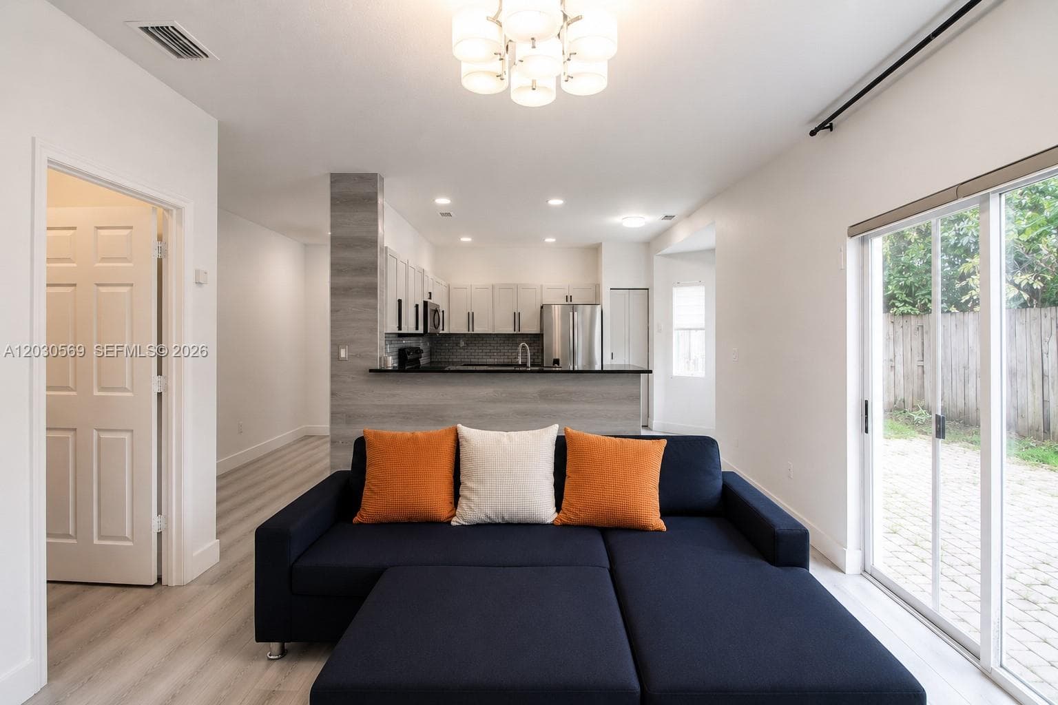 Family room and view to kitchen