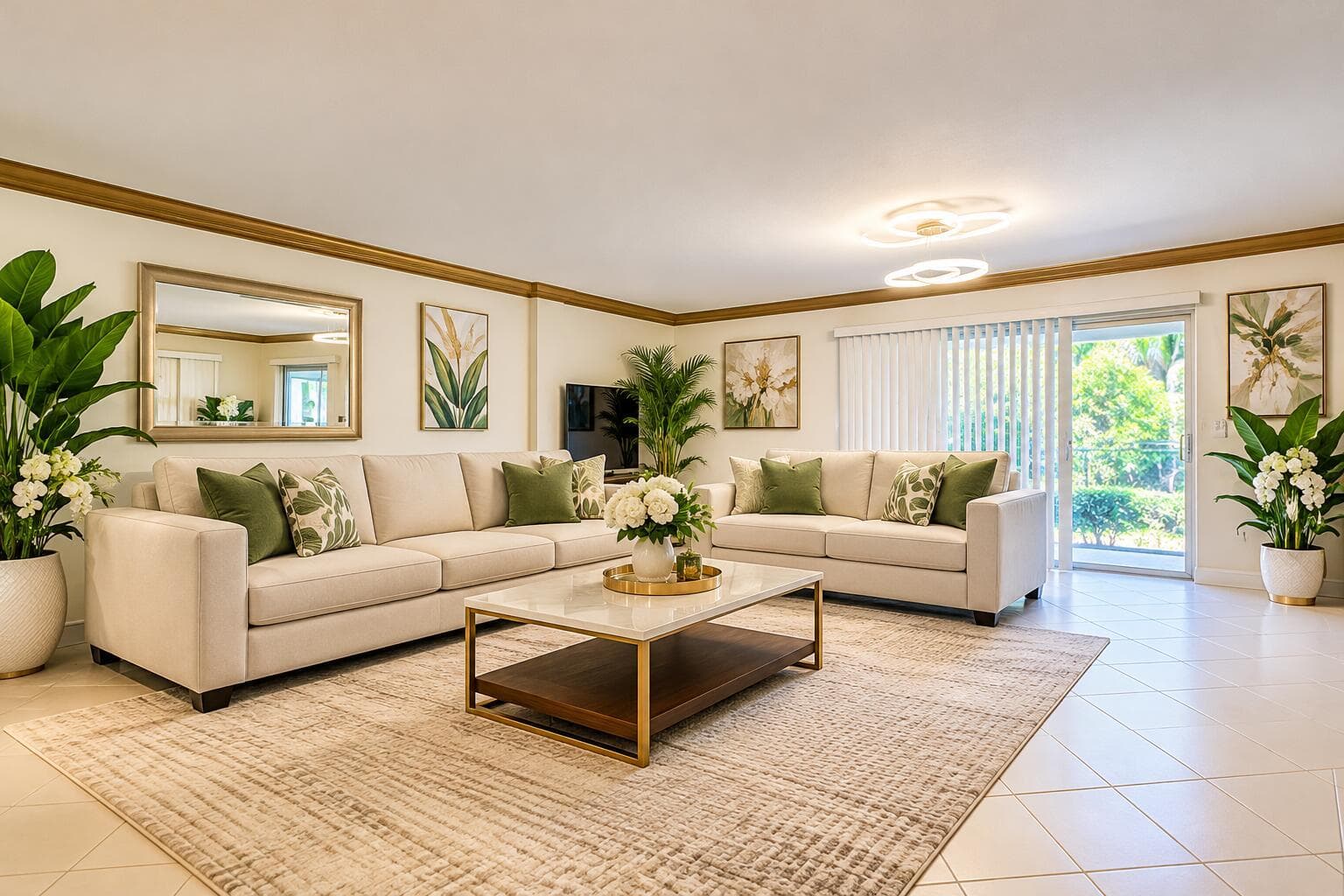 Elegant Modern Living Room with Greenery