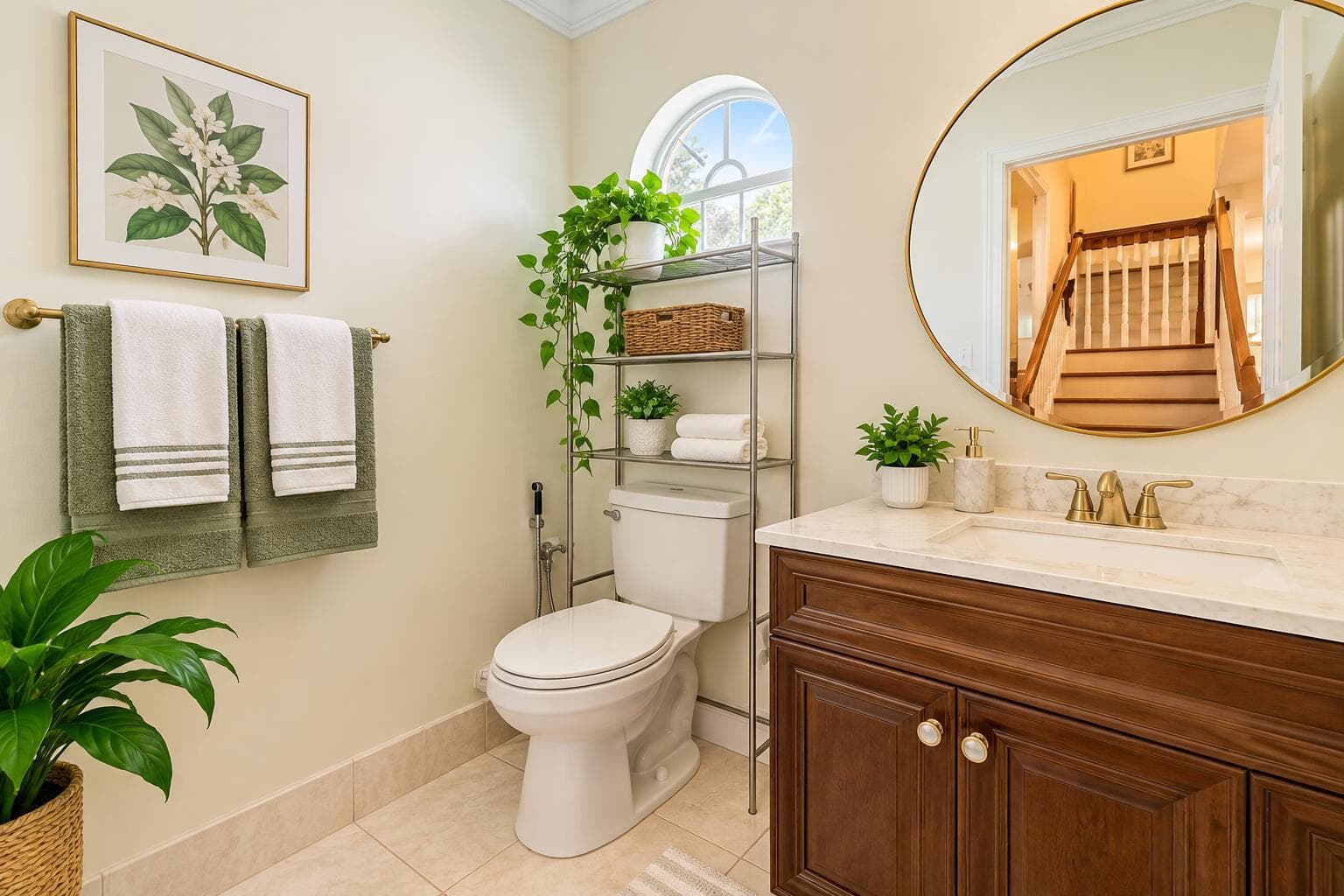 Bright Green-and-Gold Bathroom Retreat