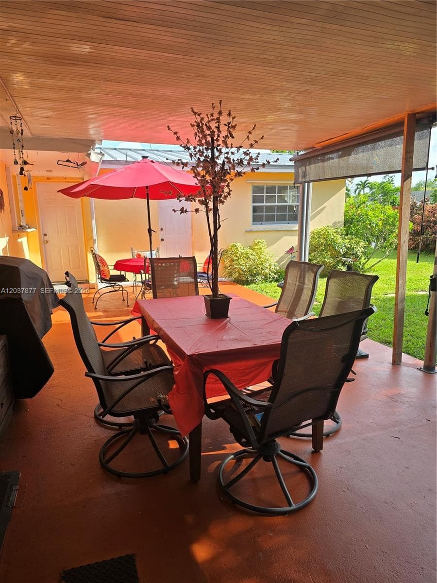 Backyard covered patio.