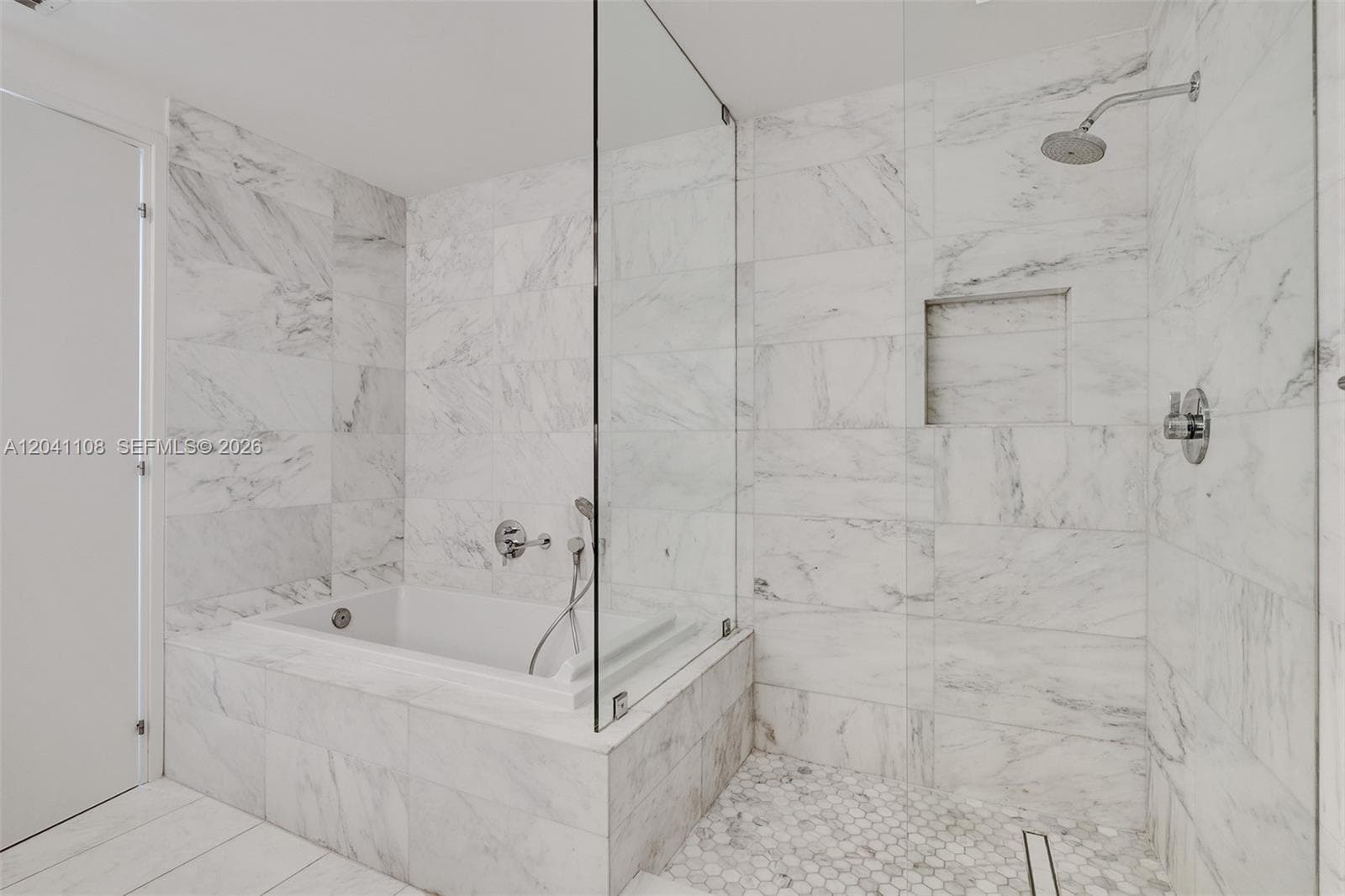 Marble shower and separate tub
